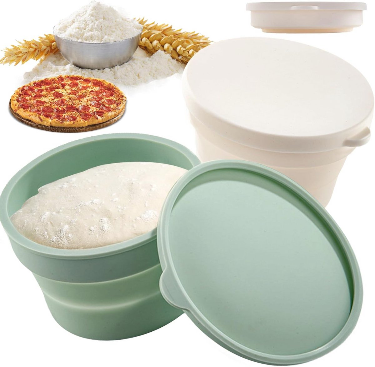 Silicone Pizza Dough Box Set - 2 Piece Non-Stick Collapsible Pizza Ball Container (9101018413088)