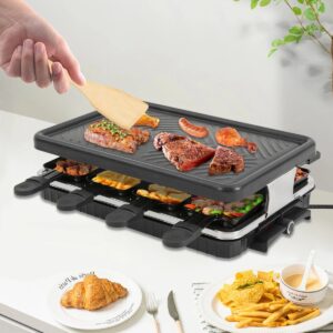 Gourmetstel - Gourmetset voor 8 personen - Met grote grillplaat - Gourmetplaat met regelbare temperatuur - Zwart/RVS - 1400W - (8721246802747)