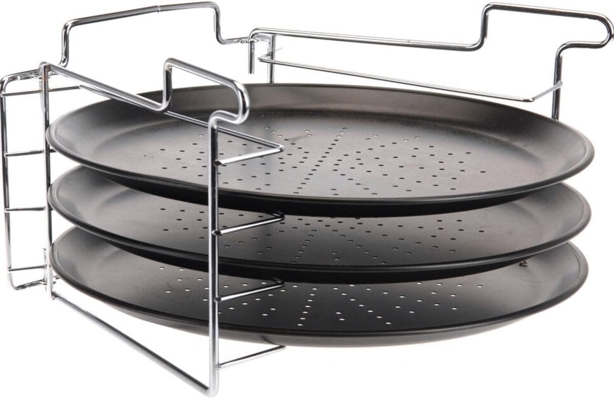 Pizza Bakplaat Set - Ovenplaat Quiche Brood - Perfect Bakken Serveren - Non-stick Coating - Ø 32 cm 4-delig - Grijs (9101165806245)