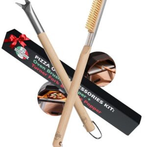 Pizzaoven Accessoires Set - Oven Borstel Steen - Pizza Bakken - Inclusief Schraper Turner - Lange Handgrepen - Natuurlijk Metaal (9101167058451)