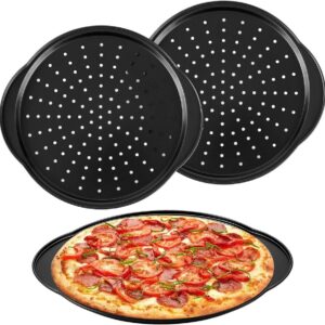 Set van 3 geperforeerde pizzaplaten van 12 inch met handgrepen, ideaal voor knapperige pizza's en ovengebruik (35x30,5 cm) (3843622548041)
