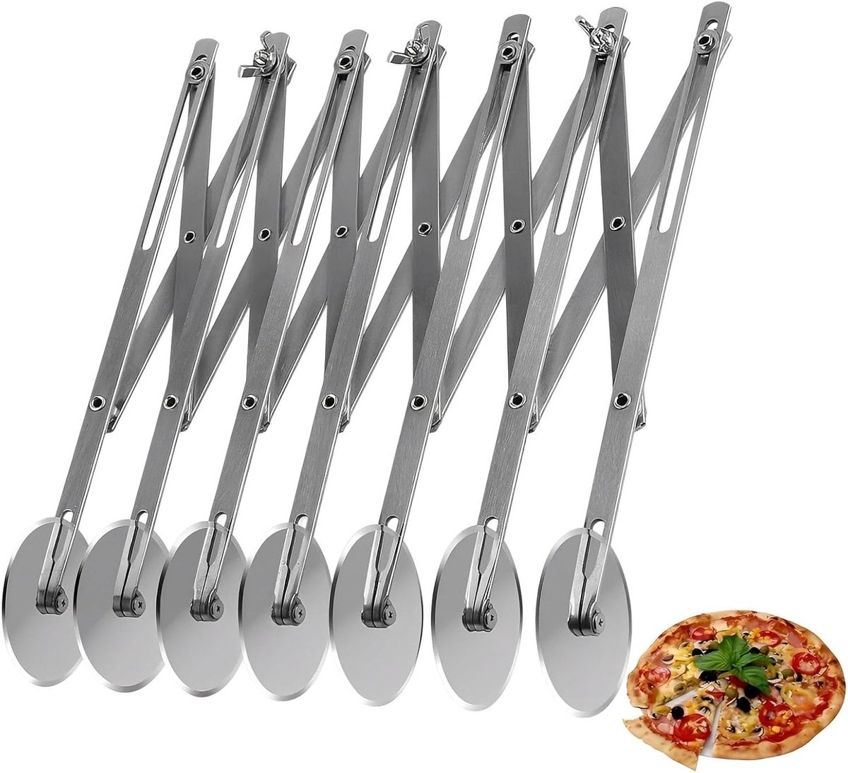 Verstelbare Deegsnijder met 7 Wielen van Roestvrij Staal - Ideaal voor Pizza en Pannenkoeken (9101015181393)